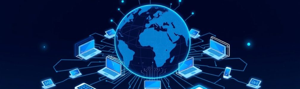 Flux_Schnell_A_futuristic_illustration_of_a_globe_surrounded_b_2